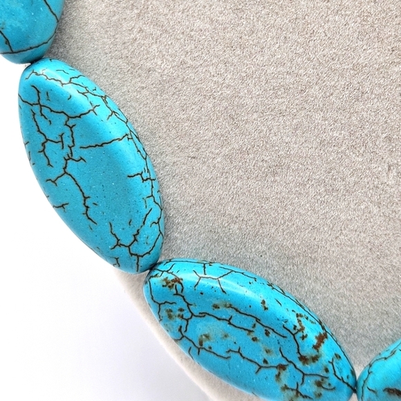 VINTAGE Large Glass Turquoise Flat Beaded Chunky Statement Necklace 38" Boho - Picture 5 of 6